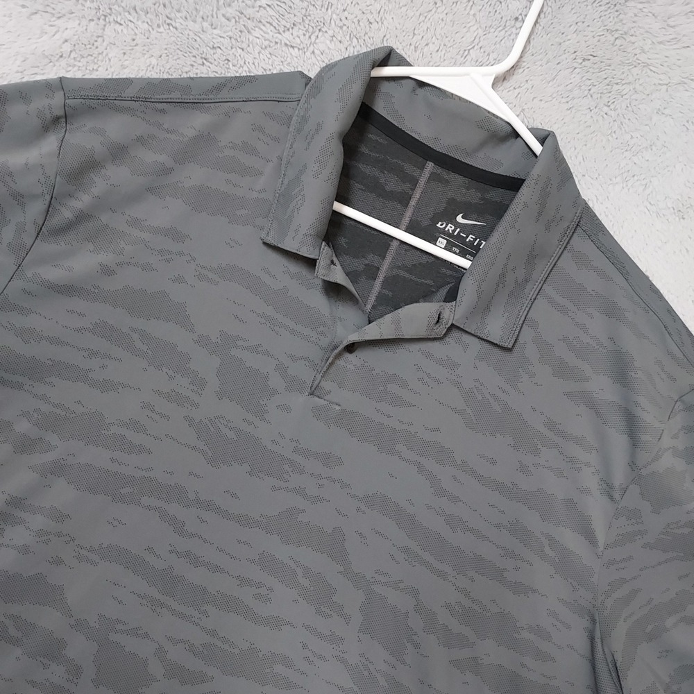 Nike Polo Shirt Mens 2XL Dri Fit Golf Camo Jacquard Gray Performance Stretch XXL